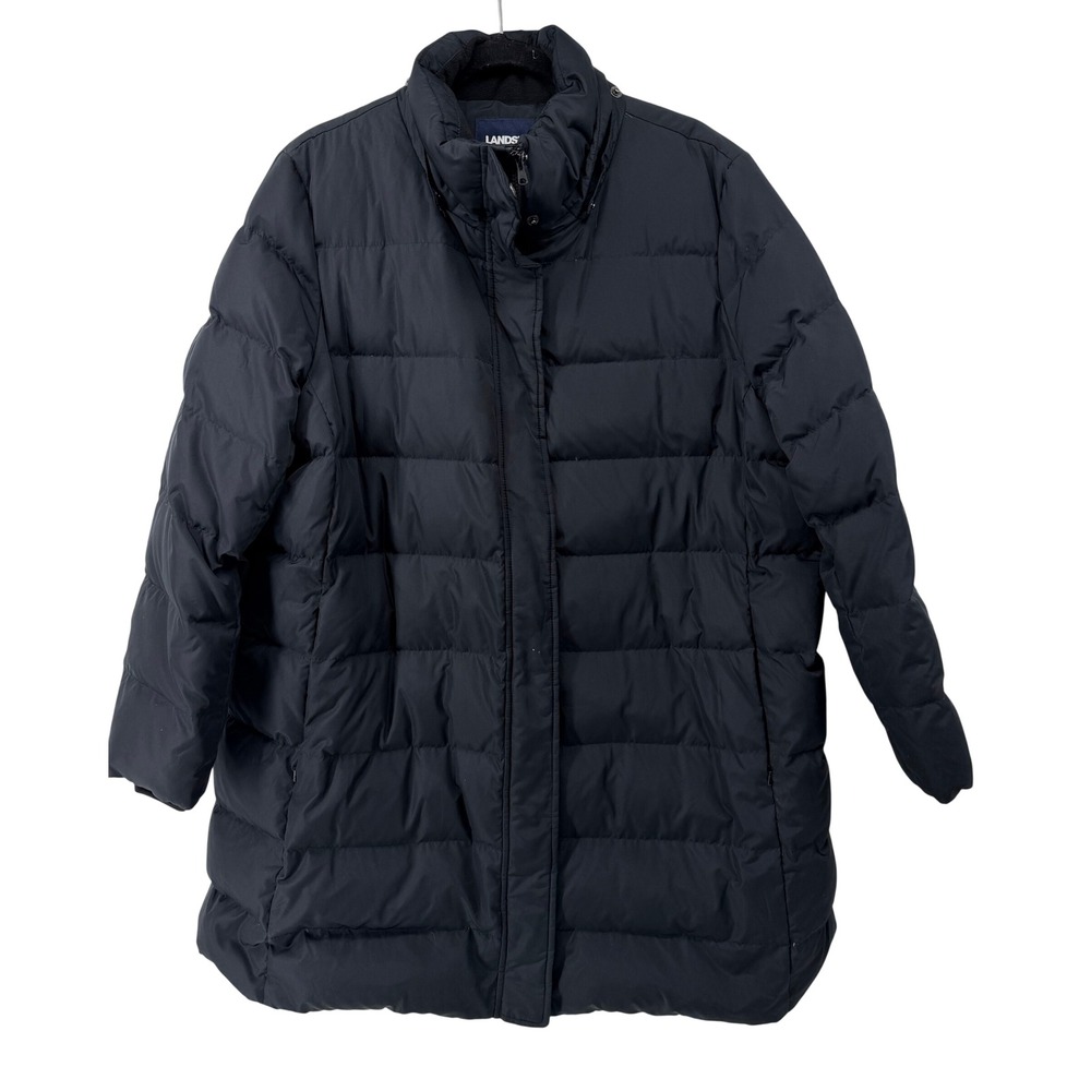 Lands End Womens 2X Black Down Puffer Coat Quilted Parka Jacket 20W-22W